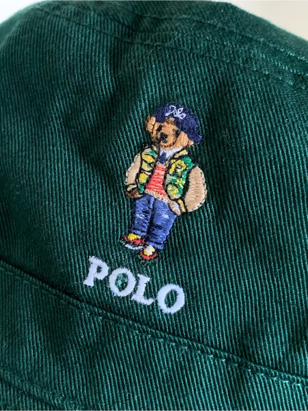100% cotton Ralph Lauren Polo bear embroidered Green Bucket Hat
